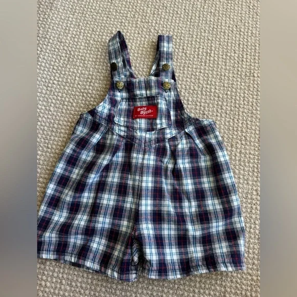 NWOT Vintage Oshkosh B'gosh Blue Plaid Overalls USA Vestbak Boys Size 3-6 M