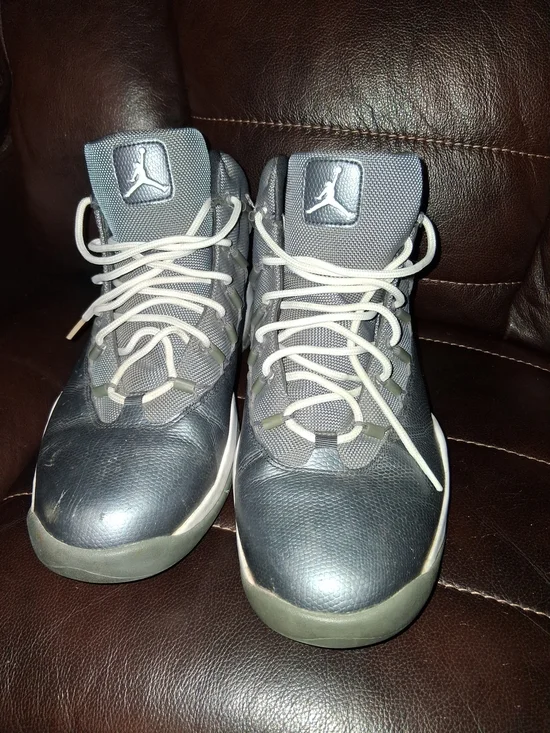Jordan Gray and White High-Top Basketball Shoes