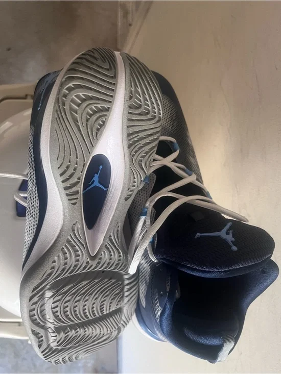 Jordan Navy and White Basketball Sneakers with Light Blue Jumpman