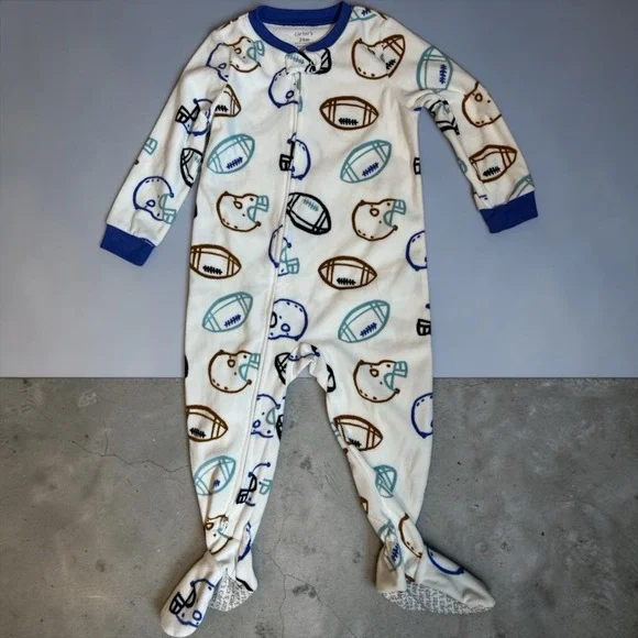 Carter's 24M Football Fleece Footed Sleeper Pajamas 2-Way Zip NWT Boys