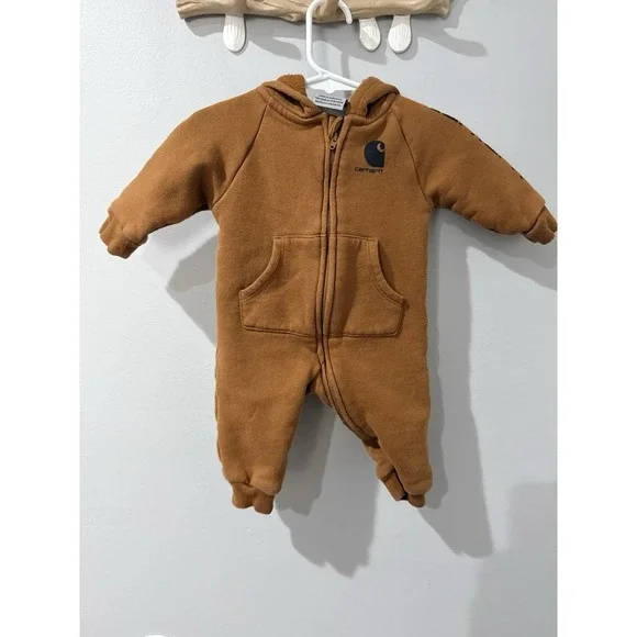 Carhartt Baby 3M Brown Zip Up Hooded One‎ Piece Infant One Piece V