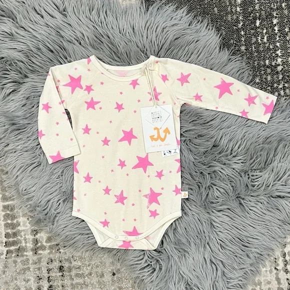 Noe & Zoe Pink Neon Stars LS Raglan Bodysuit (MSRP $38) Size 6-12‎ Month NWT
