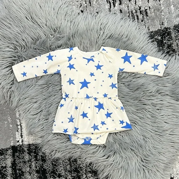 Noé & Zoë Berlin Baby Girls Blue Stars Pattern Skirted Bodysuit Size‎ 6-12month