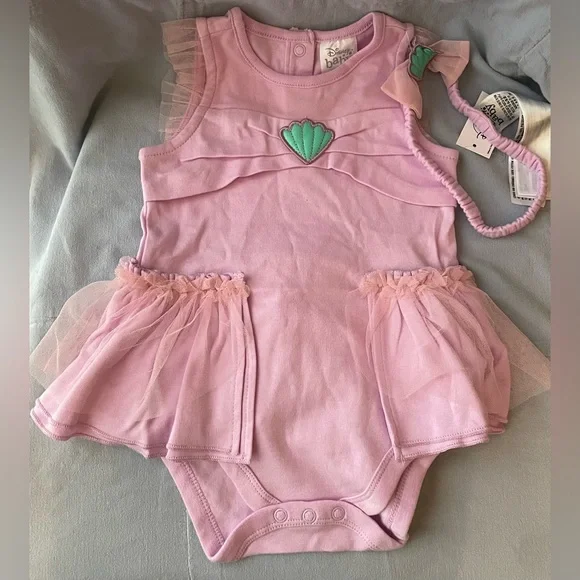 NEW Walt‎ Disney The Little Mermaid Ariel Baby Bodysuit Costume & Headband