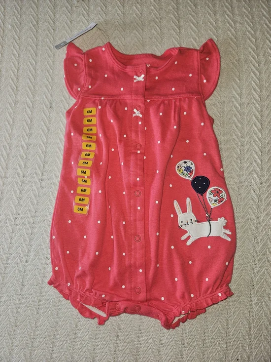 Carter's Coral Pink Polka Dot Bunny One-Piece Bodysuit