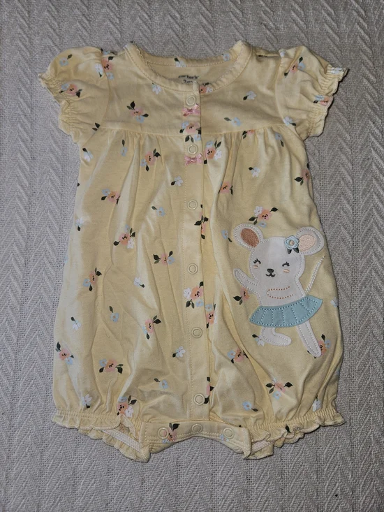 Carter's Yellow Floral Infant Romper with Pink Bow Accents