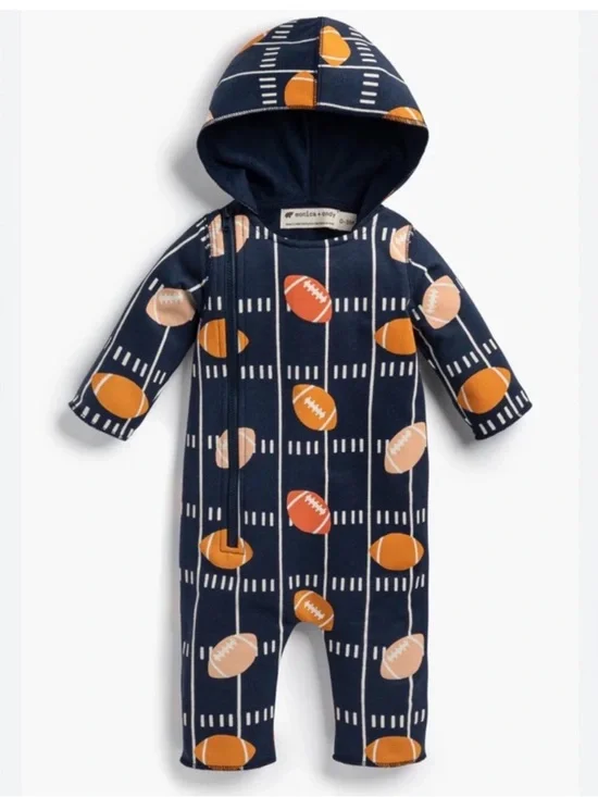 Monica + Andy Football Print Hooded Romper One Piece 6-9M Baby