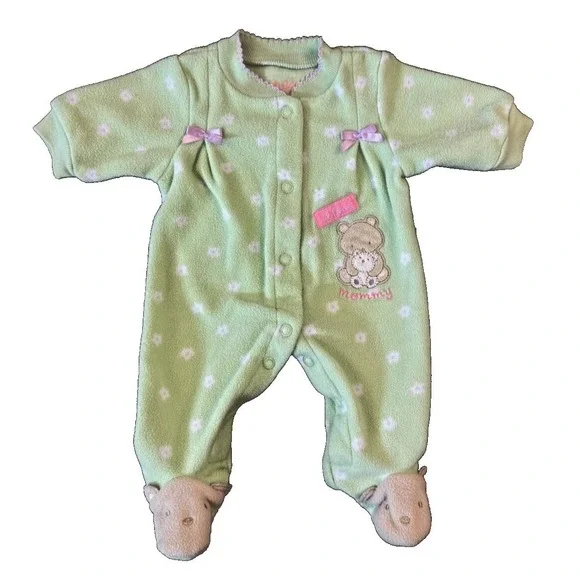Vintage‎ Carters Baby Sleeper Girl Preemie Outfit Fleece I Love Mommy Pleats Y2K