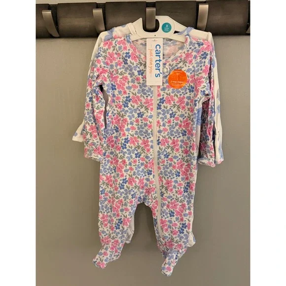 Carters Just One You Baby Girls 2 Pack Floral Footed Pajamas 2-Way Zipper 3M NEW