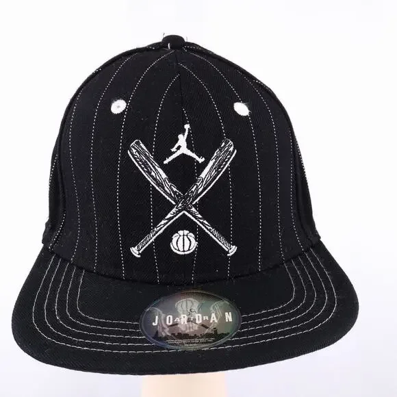 Air Jordan Barons 45 Hat Men Black Pinstripe Jumpman Snap Back Cap