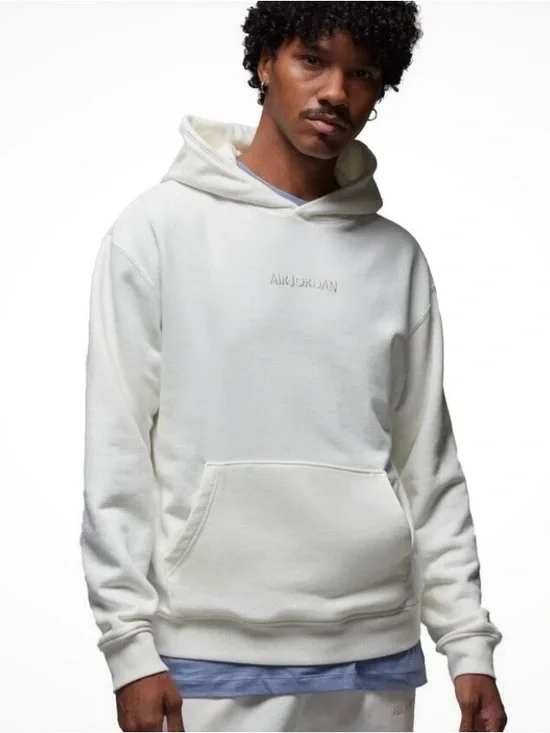 Air Jordan Jumpman Men’s Wordmark Fleece Hoodie in Sail Size L