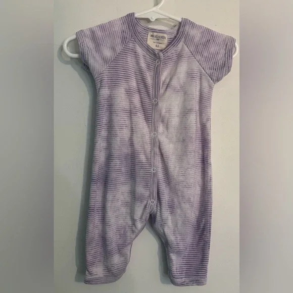 Paige Lauren Baby Sz 0-3 Months Purple White Stripes Romper Made in‎ LA Organic