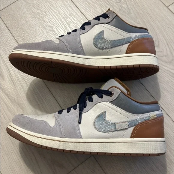 Air Jordan 1 Low SE Phantom Repaired Denim Swoosh - Size 10.5