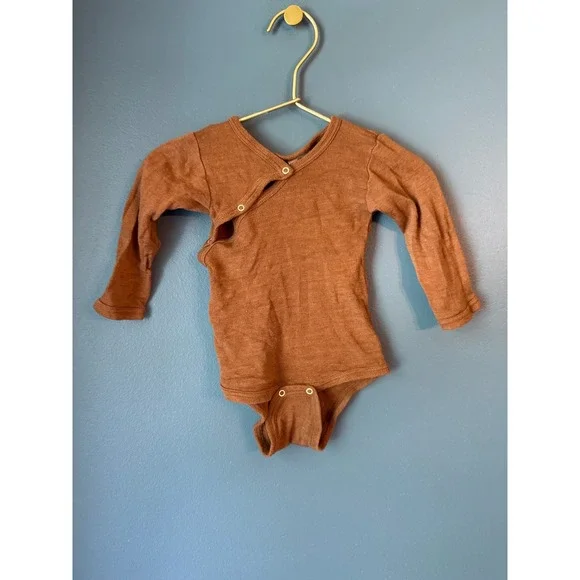 Siskin by Engel Wool Silk Kimono Bodysuit Terracotta Brown 3-6M Made in Germany
