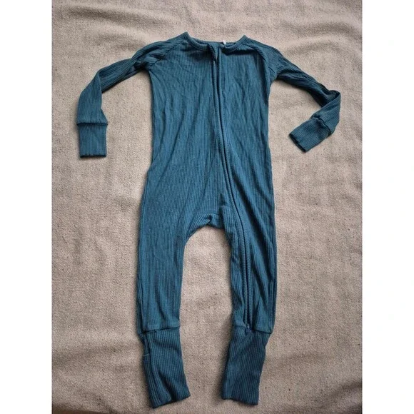 K & A bamboo ribbed zipper footie size 6-12M months - blue