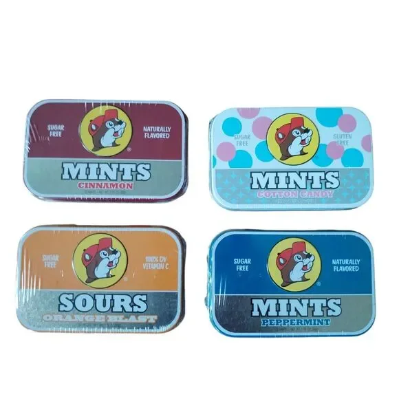 Lot Of 4‎ Buc-ee's Tin Mints Peppermint Cinnamon Cotton Candy Orange Blast Sours