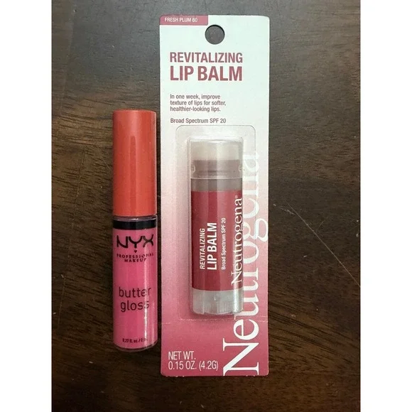Neutrogena Revitalizing Lip Balm Fresh Plum 60 SPF 20 & NYX‎ Butter Gloss Bundle