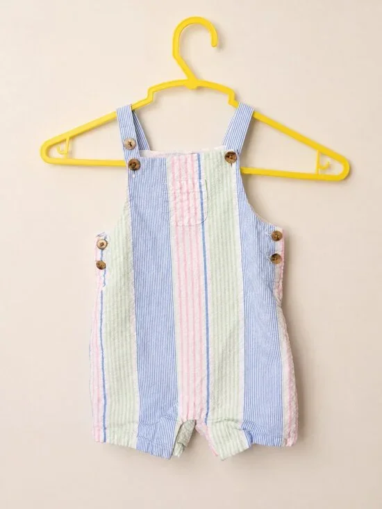 Janie and Jack Seersucker Stripe Shortall Romper 6–12 Months Pastel