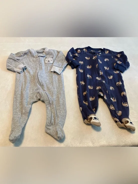 Baby One-Piece Footed Sleepers - Grey Bear and Navy Sloth (2-Pack)