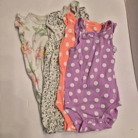 12 month Assorted girls baby Spring Summer outfits: Polka-dot,  Floral, Honeybee