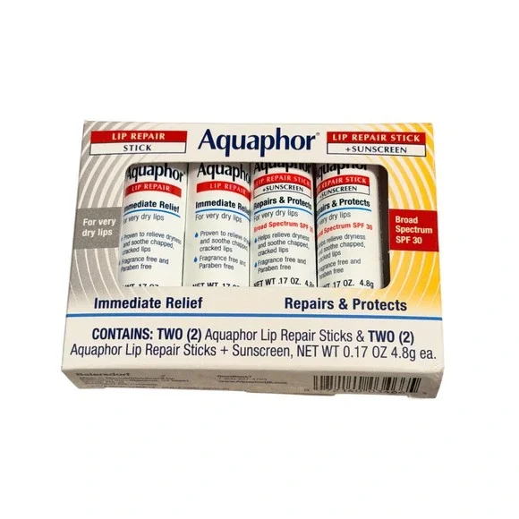 Aquaphor Lip Repair Stick 4 Pack Immediate‎ Relief & SPF 30 Sunscreen 0.17oz ea