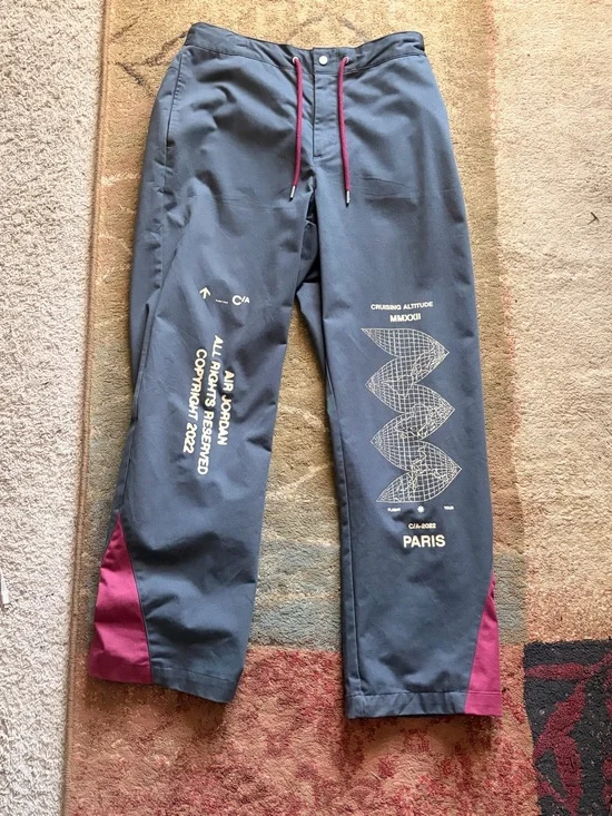 Jordan Dark Grey Baggy Pants with Burgundy Accents and Gold Graphics