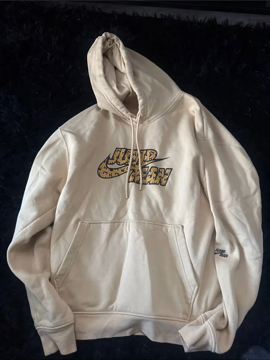 Jordan Beige Hoodie with Leopard-Print Logo
