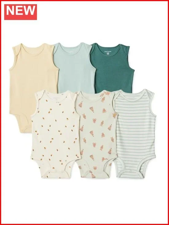 Unisex Infant Sleeveless Cotton Rib Bodysuits 6-Pack