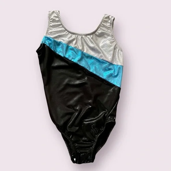 Elite Silver, Blue, and Black Gymnastics Leotard