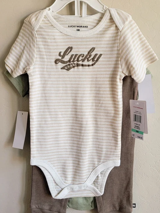 Lucky Brand Cream and Beige Striped Baby 3-Piece Set