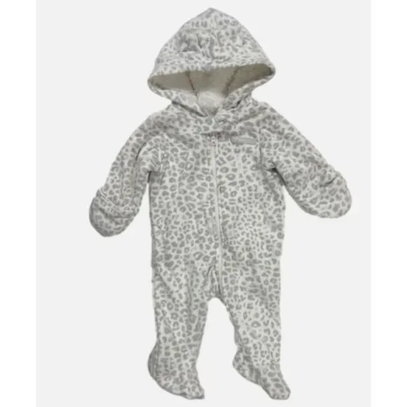 Carters Infant White & Gray Leopard Hooded Fleece Pram Suit 3m