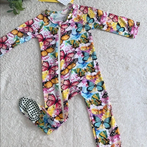 NWT Bestaroo Butterfly Flutter Dreams Bamboo Footie 9-12M Colorful Butterflies 🦋