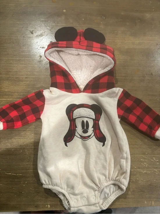 Disney Red and Black Buffalo Plaid Minnie Mouse Hooded One-Piece