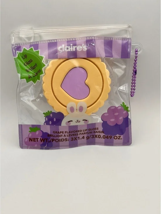 Claire's Grape Flavored Lip Gloss Trio with Cute Bunny Compact