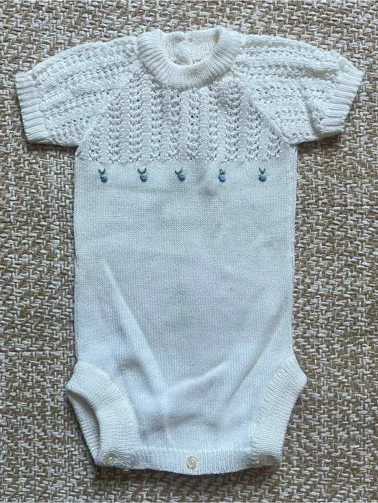 Vintage Menar Import Miami White Knit Baby Bubble Romper Embroidered (call out)