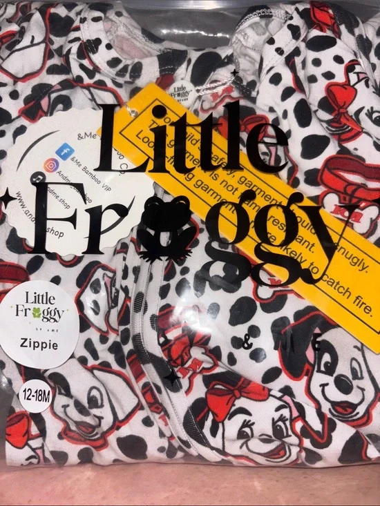 Little Froggy Zippie Baby Romper - White with Red & Black Dalmatian Print