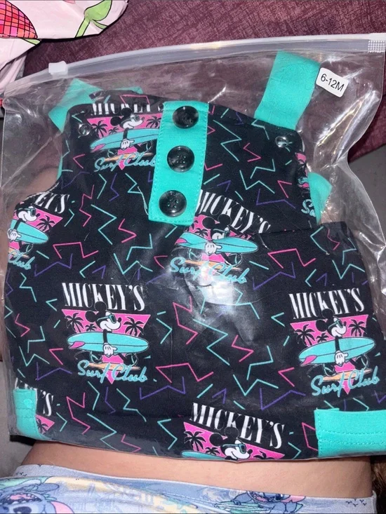 Mickey's Surf Club Tropical Crop Top — Black with Teal & Pink Accents
