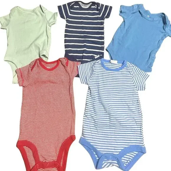 Baby 0-3 & 3 mth set of 5 bodysuits striped and nautical themed & solid colors