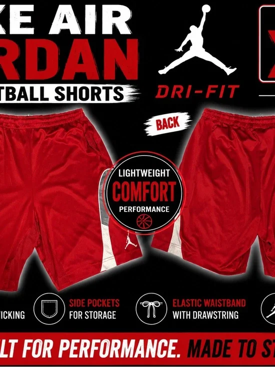 Jordan Red Men’s Athletic Basketball Shorts with White Accents