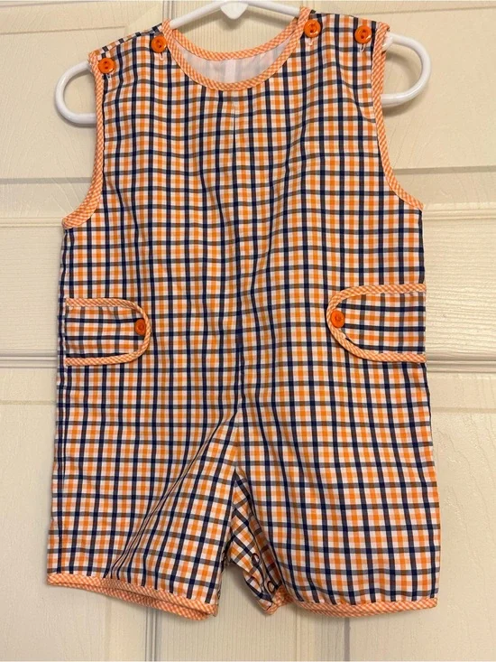 Lulu Bebe Orange & Navy Gingham Baby Romper