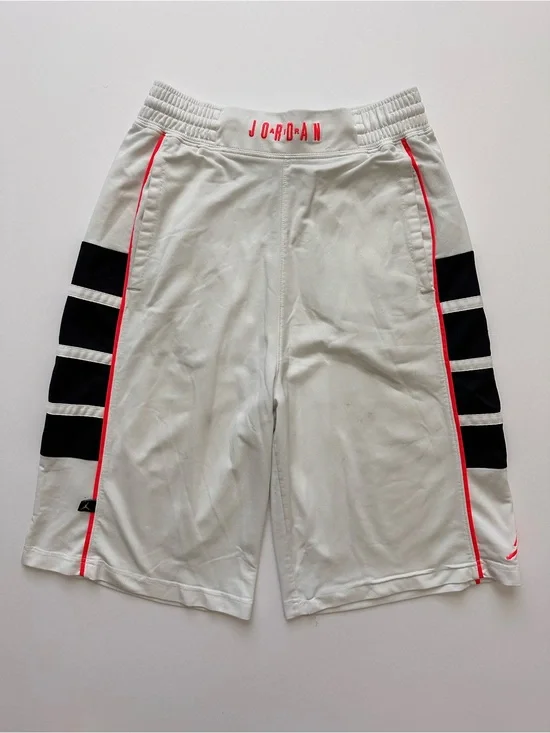 Jordan White Basketball Shorts w Black Side Panels & Salmon Accents (fits a M/L)
