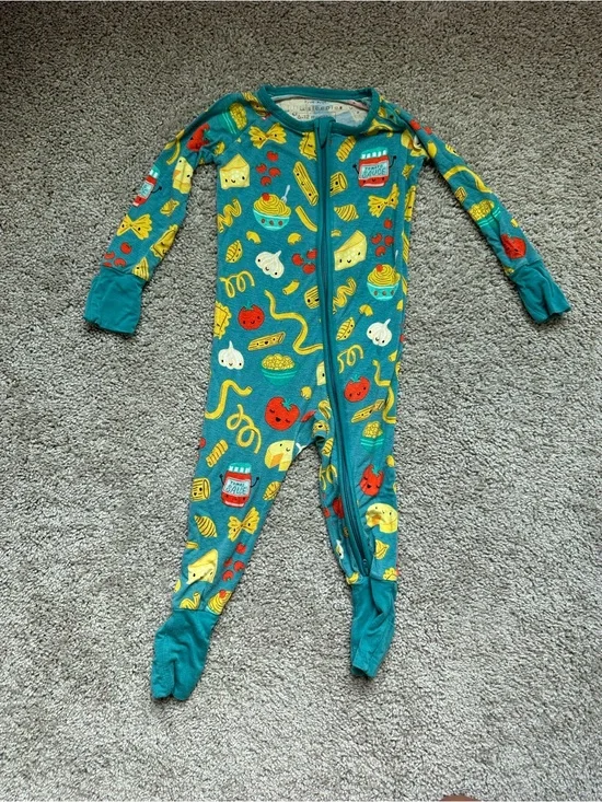 Little Sleepies Teal Footed One-Piece Pajamas with Yellow & Red Food Print