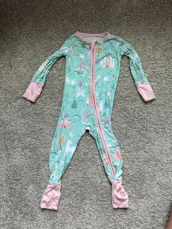 Little Sleepies Mint Unicorn & Castle Footie with Pink Accents