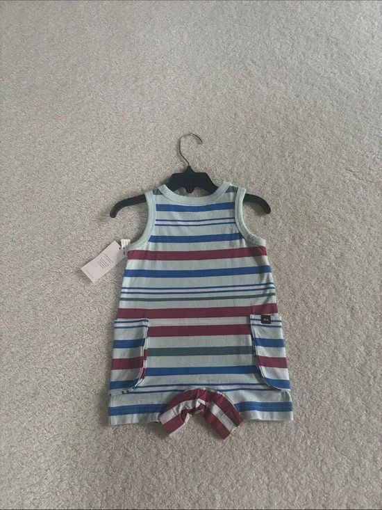 Tea Striped Sleeveles 100%Cotton Baby Romper in Light Green, Royal Blue & Maroon