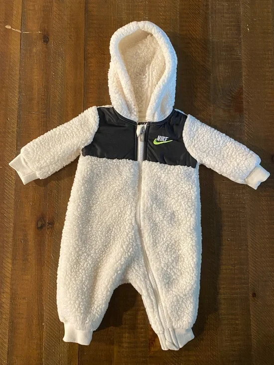 Nike Cream Sherpa Hooded Snowsuit with Black Chest Panel