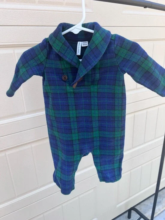 Janie & Jack Green & Blue Plaid Baby One-Piece Romper
