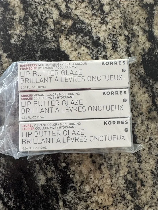 Korres Lip Butter Glaze Trio — Raspberry, Crocus, Laurel