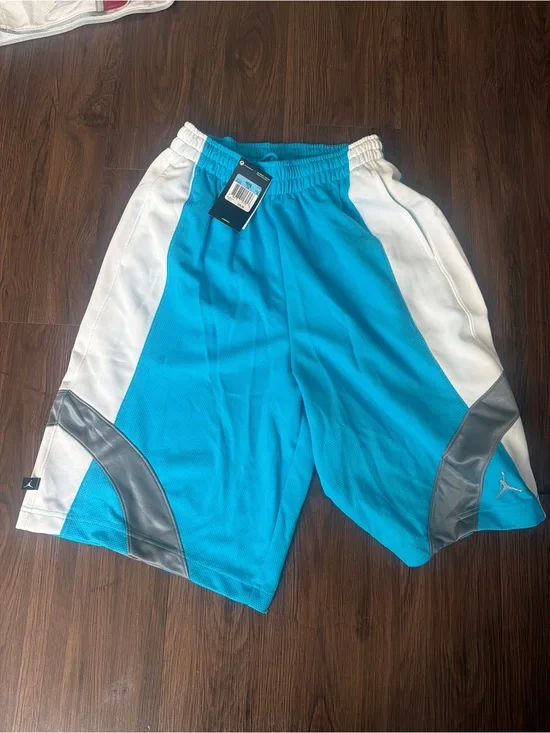 Jordan Teal, White & Silver Athletic Basketball Shorts