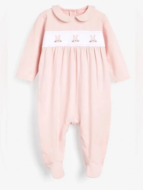 NEXT BABY Pink Embroidered Bunny Baby Sleepsuit Footie - 3-6M