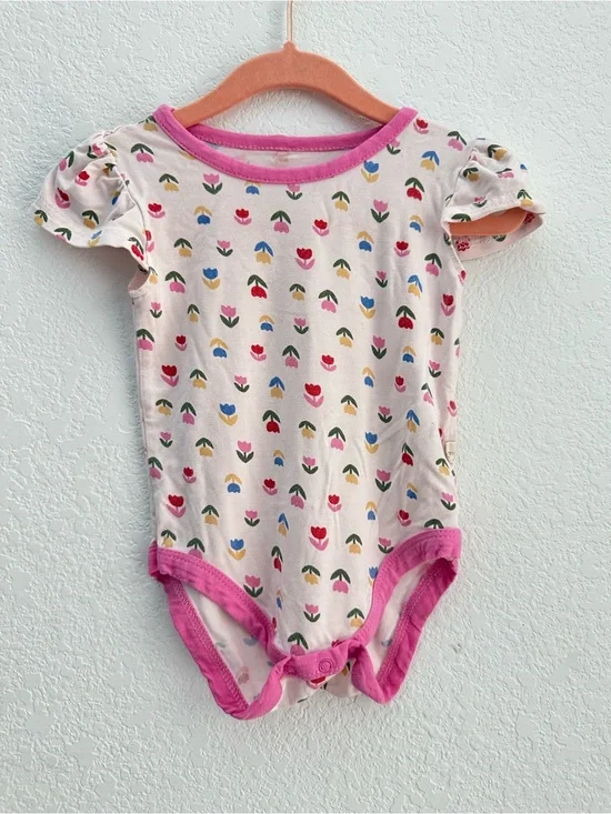 Milkberry Bamboo Bodysuit Tulip Floral Ruffle Pink Viscose Short Sleeve 6-9M